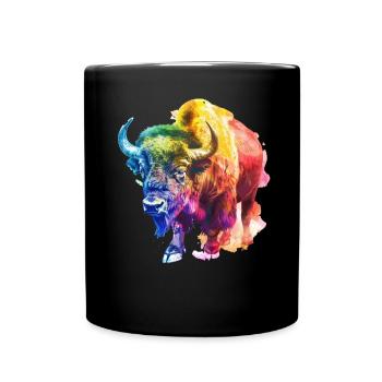 Colorful buffalo in rainbow colors - Full Colour Mug - black - Front