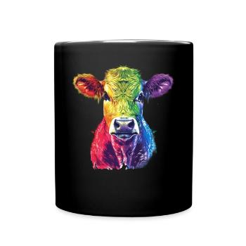 Bunte Regenbogen-Kuh Kunstwerk - Tasse einfarbig - Schwarz - Vorne