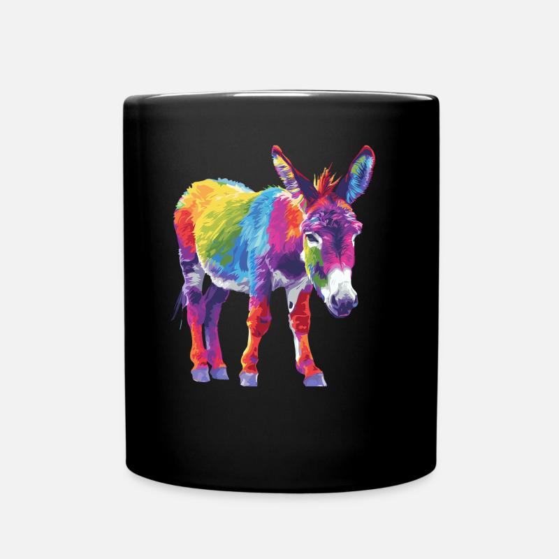 Bunter Esel Regenbogen Kunstwerk - Tasse einfarbig - Schwarz