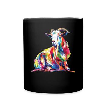 Bunter Ziegenkopf Kunstwerk für Natur- und - Tasse einfarbig - Schwarz - Vorne