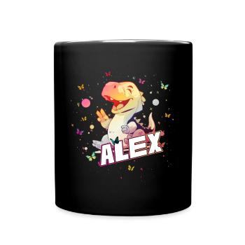 ALEX - Beautiful GIRL name with cute DINO - Full Colour Mug - black - Front