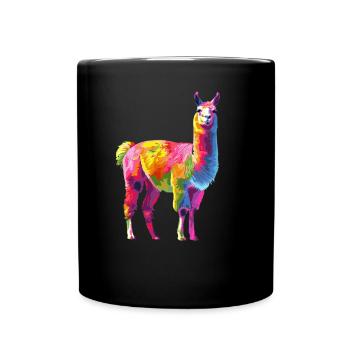 Lama Alpaka Regenbogen Kunstwerk - Tasse einfarbig - Schwarz - Vorne
