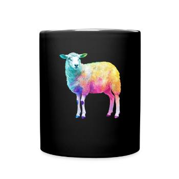 Schaf mit Regenbogen Shepherd-Farmtier - Tasse einfarbig - Schwarz - Vorne