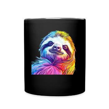 Colorful sloth head in rainbow style - Full Colour Mug - black - Front