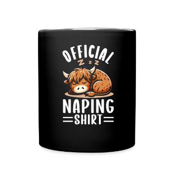 Official Sleeping House Highland Cow PJ Sleeping - Full Colour Mug - black - Front
