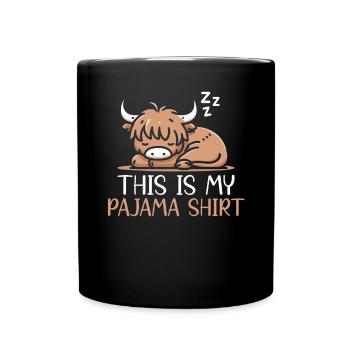 Official Sleeping House Highland Cow PJ Sleeping - Full Colour Mug - black - Front