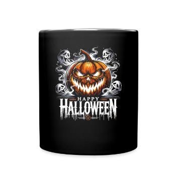 Spooky Burning Pumpkin - Happy Halloween - Full Colour Mug - black - Front