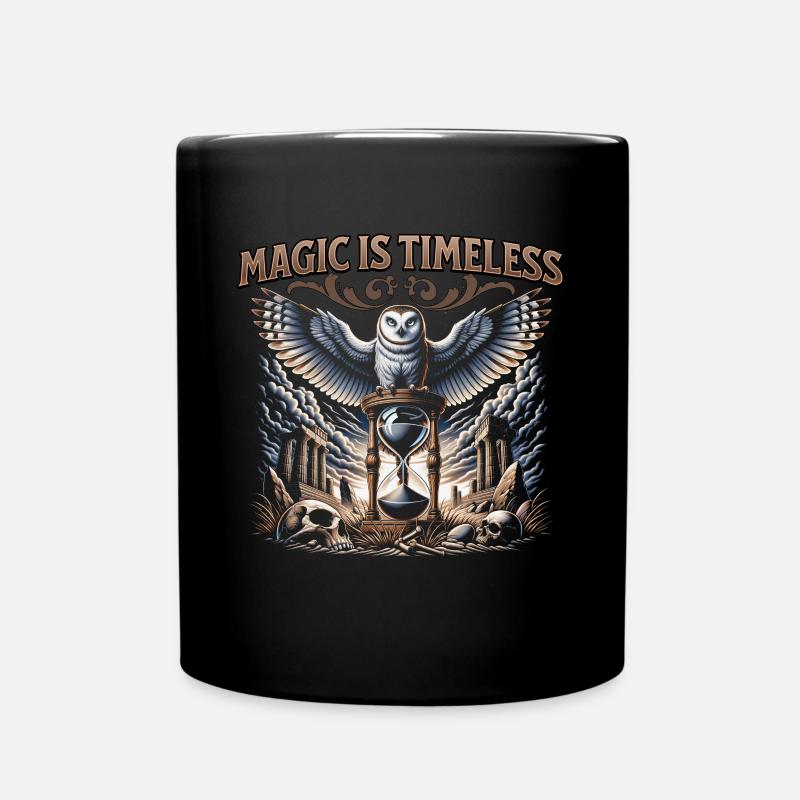 Magie ist zeitlos Eule und Sanduhr - Tasse einfarbig - Schwarz