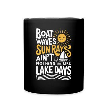 bateau, vagues, rayons de soleil, jours en mer, été, - Mug uni - noir - Devant