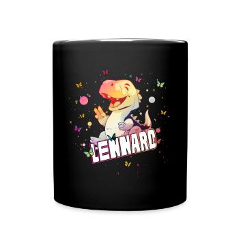 LENNARD - Schöner Junge Name mit süßem DINO T-REX - Tasse einfarbig - Schwarz - Vorne