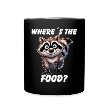 Where's The Food? Cute Raccoon Funny Cartoon Tee - Full Colour Mug - black - Front
