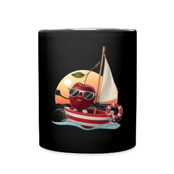 Obst Kirsche Bootfahren Geschenk - Tasse einfarbig - Schwarz - Vorne