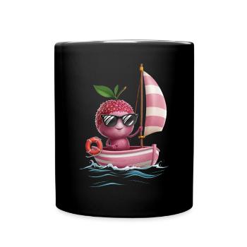 Frucht Litschi Bootfahren Geschenk - Tasse einfarbig - Schwarz - Vorne