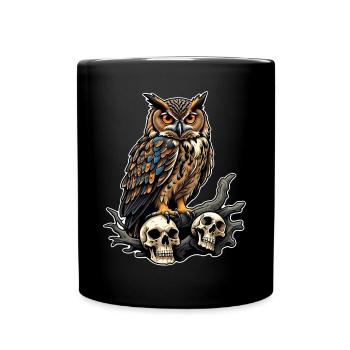 Owl sitting on sculls - Full Colour Mug - black - Front