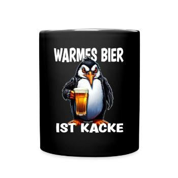 Warmes Bier Ist Kacke Lustiger Pinguin mit Bier - Tasse einfarbig - Schwarz - Vorne