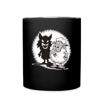 Einzigartiges Comic Schaf und Wolf Schatten - Tasse einfarbig - Schwarz - Vorne