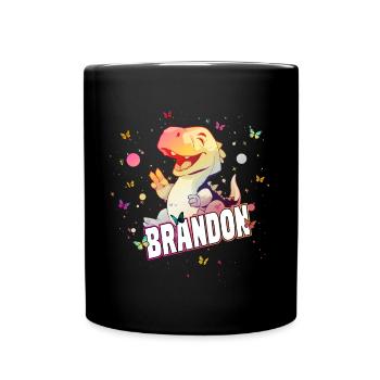 BRANDON - Schöner JUNGEN Name mit süßem DINO - Tasse einfarbig - Schwarz - Vorne