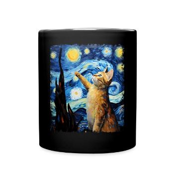 Abessinier Orange Katze Sternennacht Gemälde - Tasse einfarbig - Schwarz - Vorne