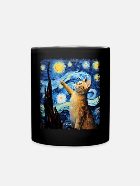 Chat Orange Abyssin Peinture Nuit Étoilée - Mug uni - noir