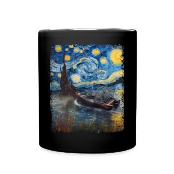 Luftboot Luftbootfahren Sternennacht Malerei - Tasse einfarbig - Schwarz - Vorne