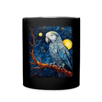 Africain Africain Perroquet Gris Oiseau Nuit Étoilée Peinture - Mug uni - noir - Devant