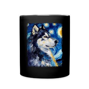 Alaskan Malamute Chien Nuit étoilée Peinture - Mug uni - noir - Devant