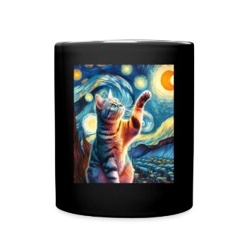 Chat américain à poil court Peinture de nuit étoilée - Mug uni - noir - Devant