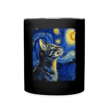 American Shorthair Cat Starry Night Painting - Full Colour Mug - black - Front