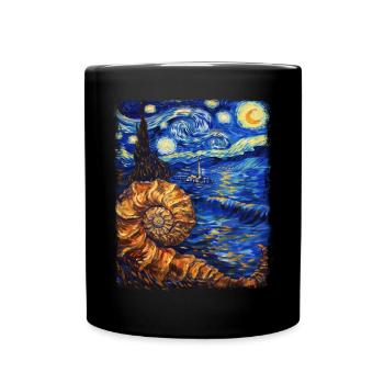 Ammonit Fossil Paläontologe Sternennacht Malerei - Tasse einfarbig - Schwarz - Vorne