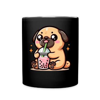 Bubble Tea Boba Milch Kawaii Anime Hund Mops - Tasse einfarbig - Schwarz - Vorne