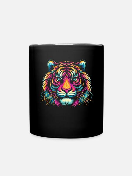 Tiger Gesicht, Bunte Tierkunst, Tiger - Tasse einfarbig - Schwarz
