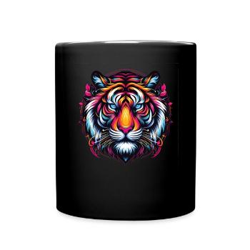 Tiger Face, Colorful Animal Art, Tiger - Full Colour Mug - black - Front