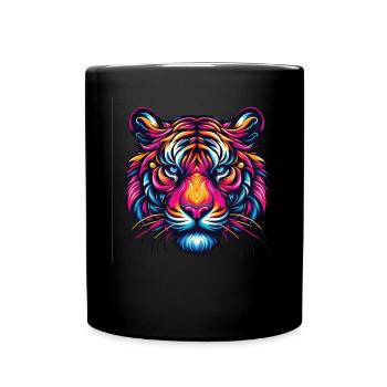 Tiger Face, Colorful Animal Art, Tiger - Full Colour Mug - black - Front