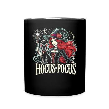 Mystische Hexe und Katze mit Hocus Pocus - Tasse einfarbig - Schwarz - Vorne