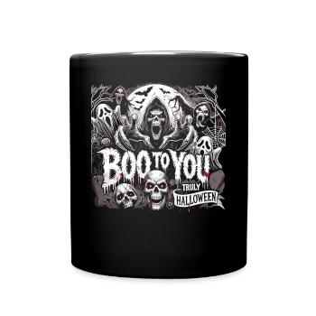 Spooky ghost with "Boo to You" for Halloween - Full Colour Mug - black - Front