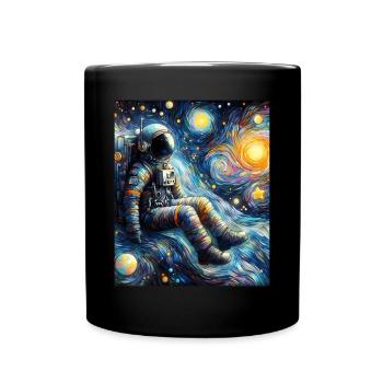astronaute planète spatiale nuit étoilée peinture - Mug uni - noir - Devant