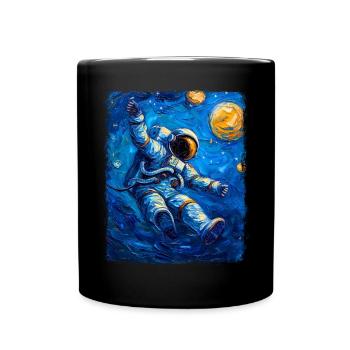 astronaute planète spatiale nuit étoilée peinture - Mug uni - noir - Devant