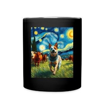Australian Cattle Dog Hund Sternennacht Gemälde - Tasse einfarbig - Schwarz - Vorne