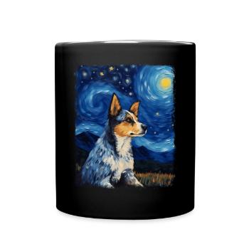 Australian Cattle Dog Hund Sternennacht Gemälde - Tasse einfarbig - Schwarz - Vorne