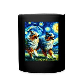Australian Shepherd Herding Dog Starry Night Painting - Full Colour Mug - black - Front