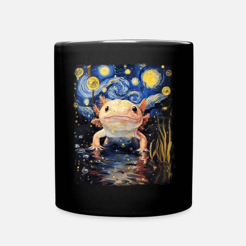 Axolotl Amphibie Sternennacht Gemälde - Tasse einfarbig - Schwarz