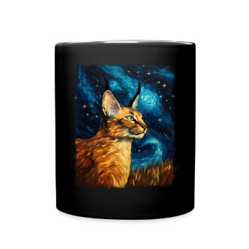 Big Floppa Karakal Katze Meme Sternennacht Malerei - Tasse einfarbig - Schwarz - Vorne