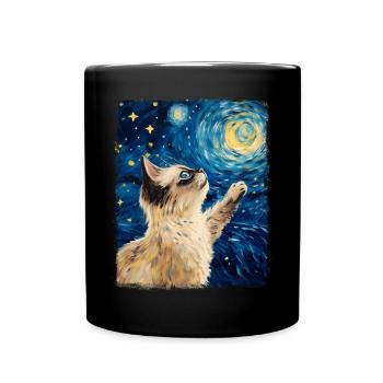 Birman Cat Starry Night Painting - Full Colour Mug - black - Front