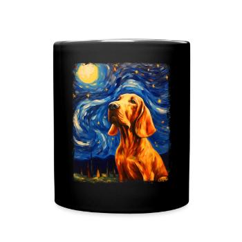 Bloodhound chien Nuit étoilée peinture - Mug uni - noir - Devant