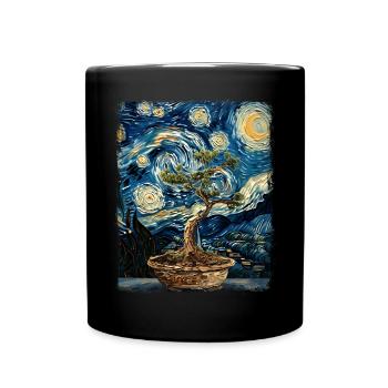 Bonsaï Arbre Zen Japonais Nuit Étoilée Peinture - Mug uni - noir - Devant