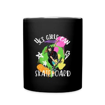 Yes Girls Can Skateboard - Full Colour Mug - black - Front