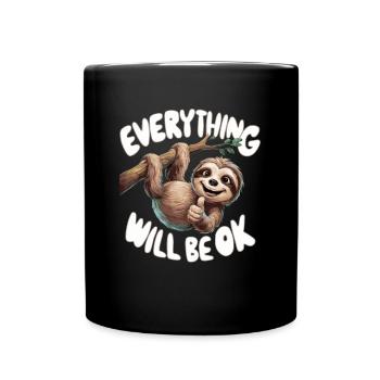Motivierendes Faultier Alles wird gut - Tasse einfarbig - Schwarz - Vorne