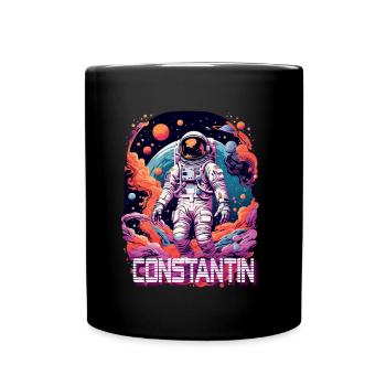 CONSTANTIN - Jungen Name & coolem Astronaut - Tasse einfarbig - Schwarz - Vorne