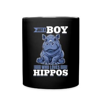Funny Hippo Hippopotamus Animal Just A Boy Who - Full Colour Mug - black - Front