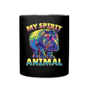 Funny Hippo Hippopotamus Animal my spirit animal - Full Colour Mug - black - Front